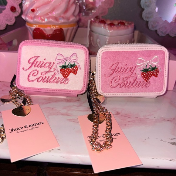 Juicy Couture Handbags - Juicy Couture (2) RETRO Strawberry Mini CC Zip Around Wallets with Gold Chain